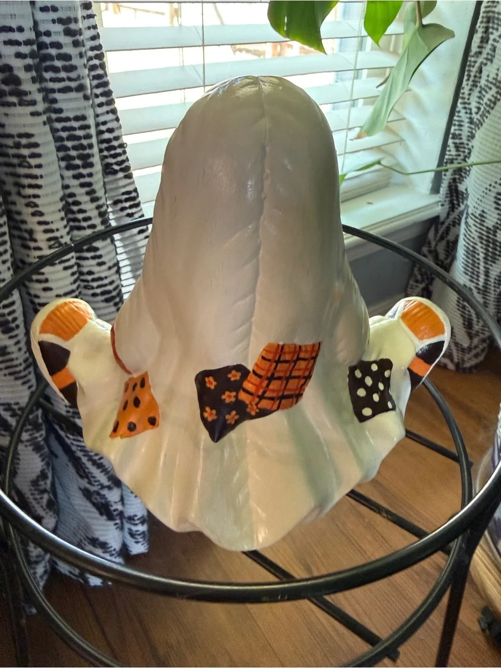 Vintage 1986 Ceramic Patchwork Ghost Figurine